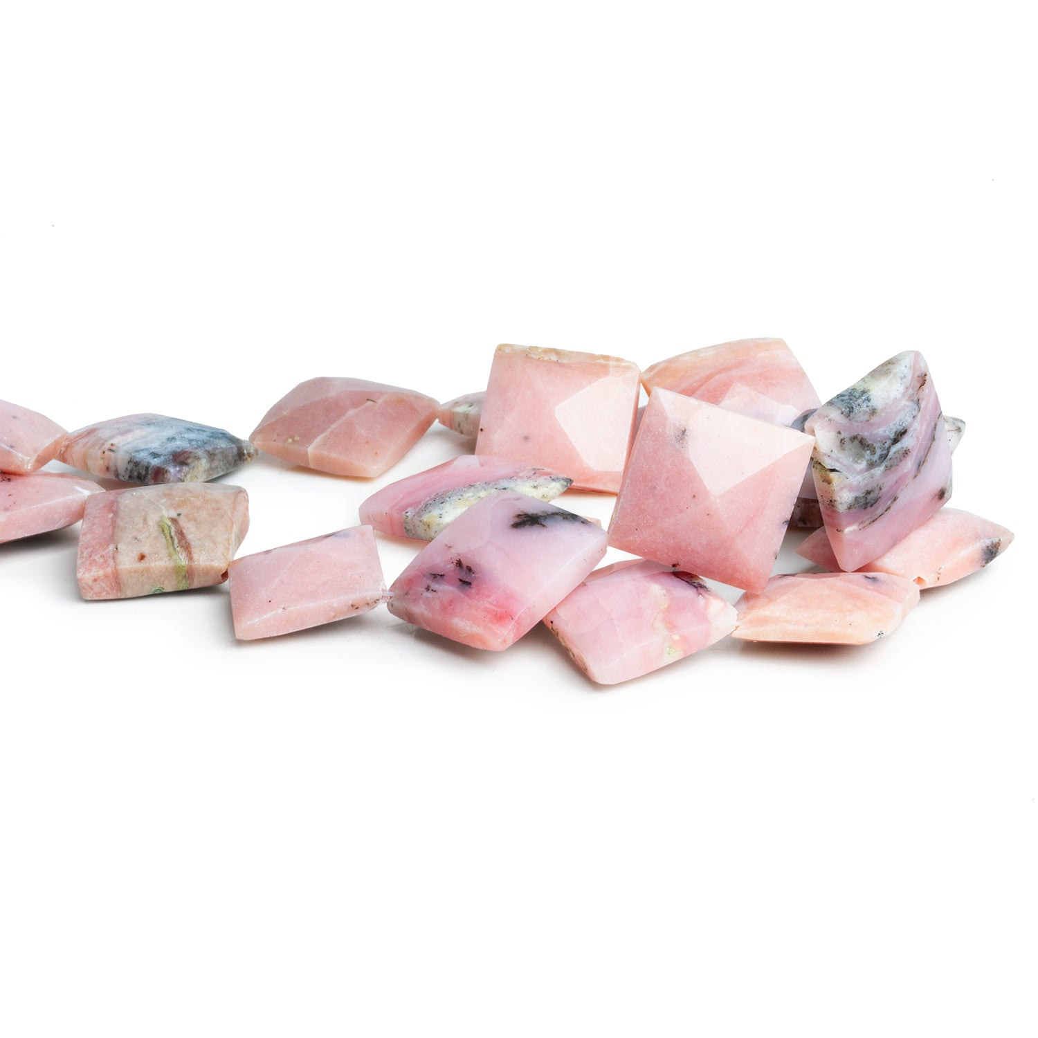 13 - 17mm Pink Peruvian Opal Squares 14 inch 18 beads - The Bead Traders