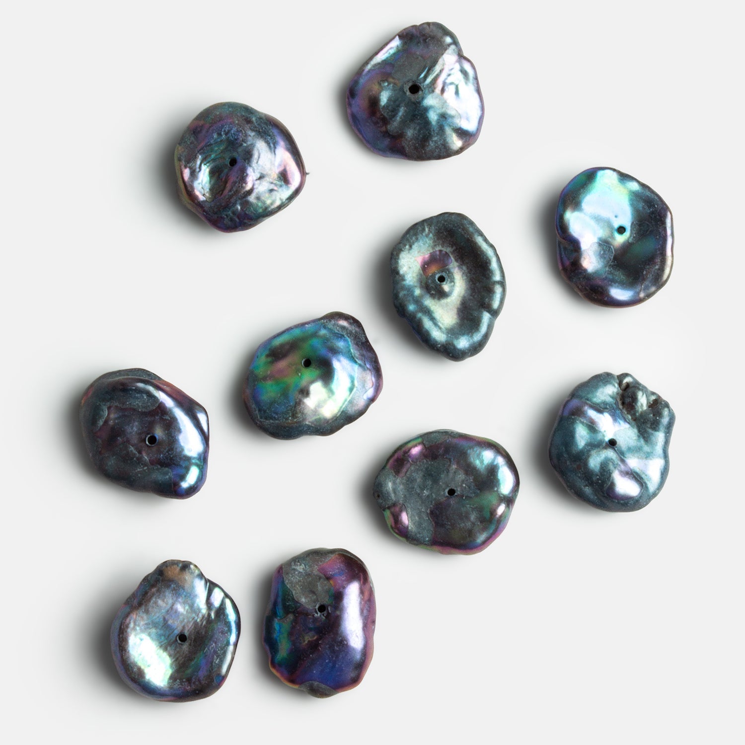 13mm Blue Peacock Center-Drilled Keshi Pearls 10 Beads - The Bead Traders