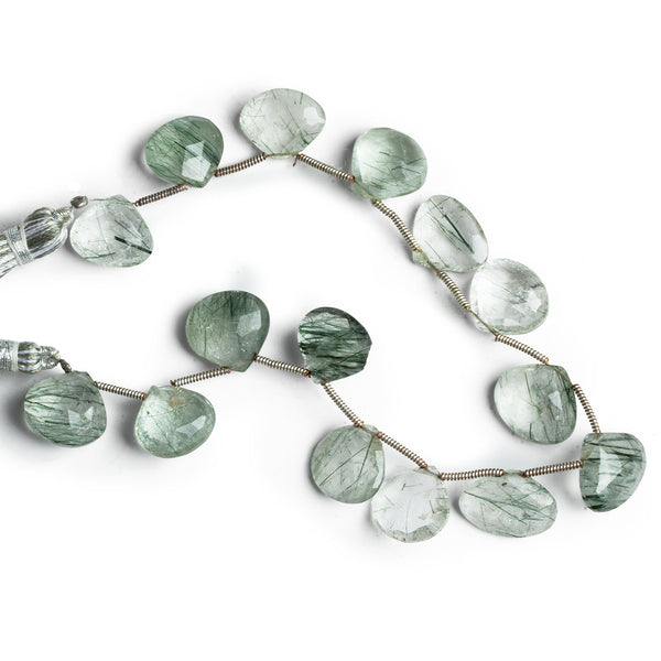 13mm Green Tourmalinated Quartz Faceted Hearts 8 inch 15 beads