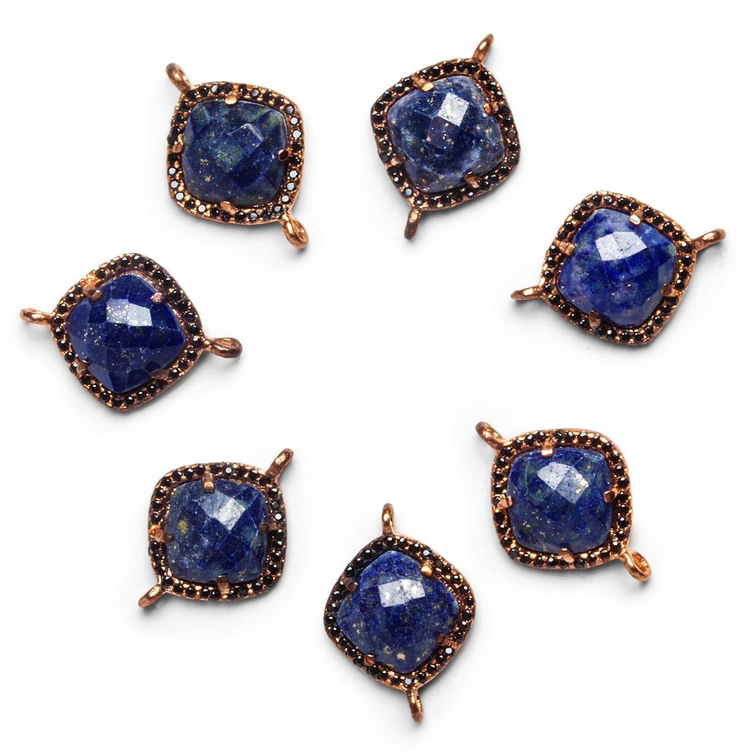 13mm Rose Gold Bezeled Lapis Lazuli Pillow Spinel Pavé Halo Connector 1 Bead - The Bead Traders
