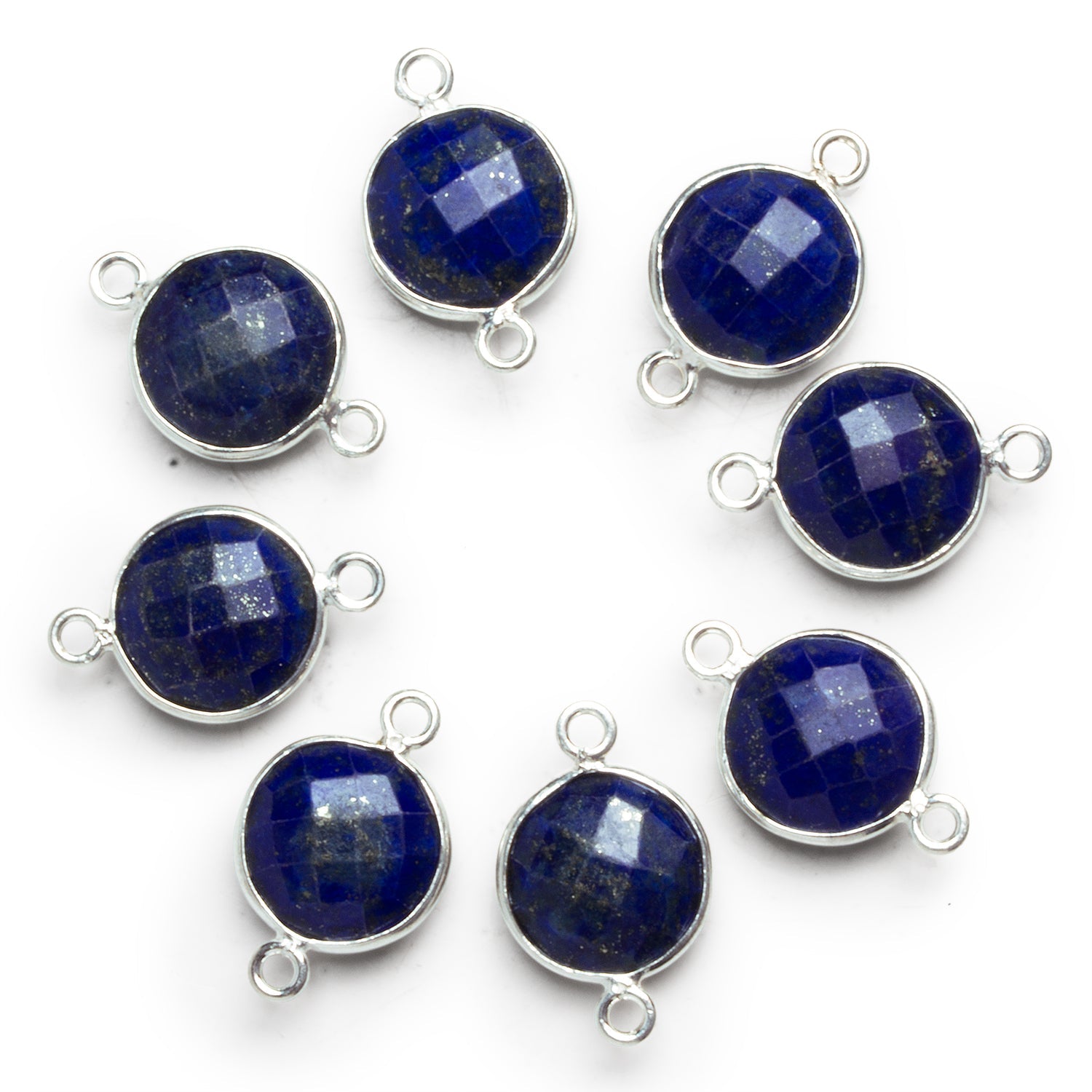 13mm Silver Bezeled Lapis Lazuli Coin Connector 1 Bead - The Bead Traders