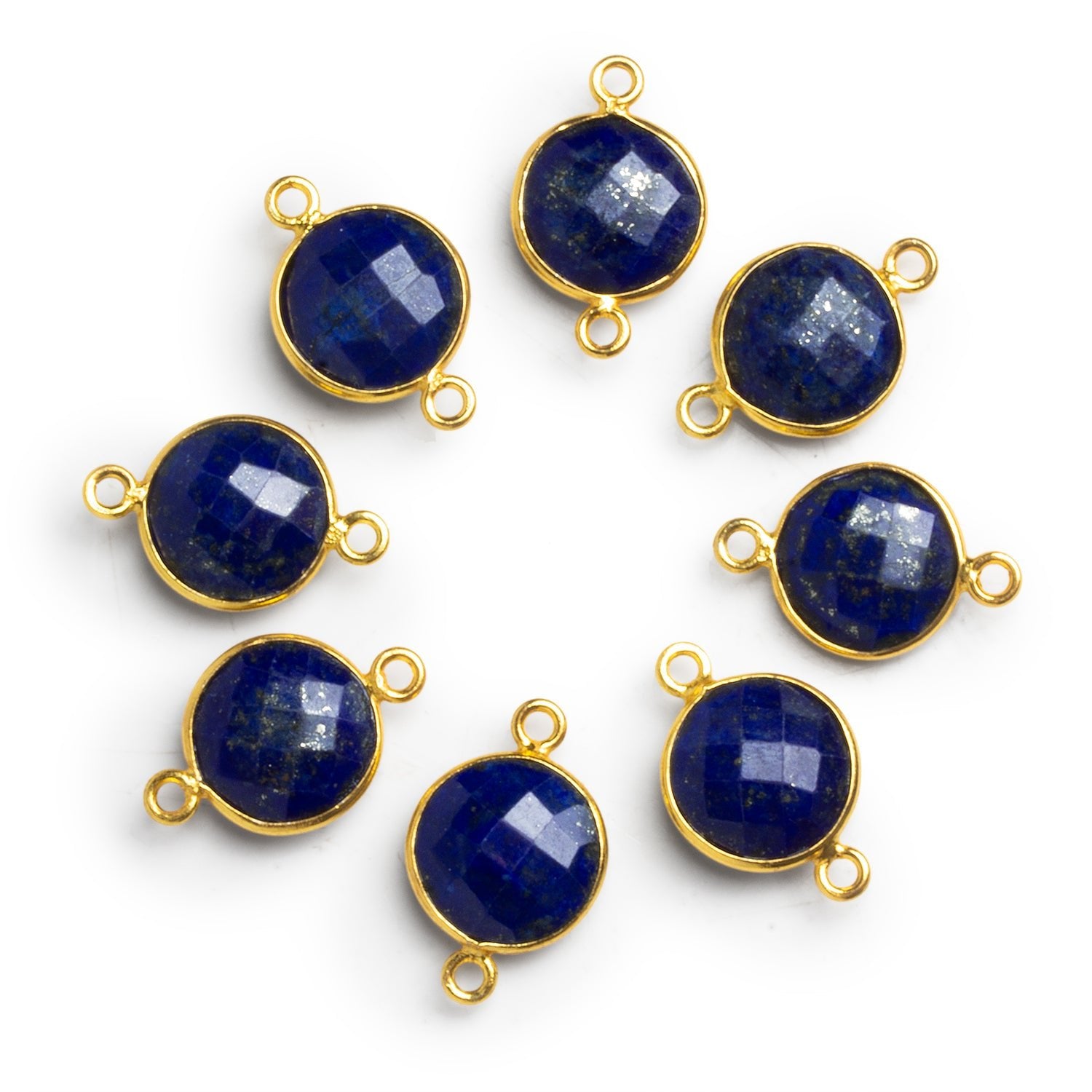 13mm Vermeil Bezeled Lapis Lazuli Coin Connector 1 Bead - The Bead Traders