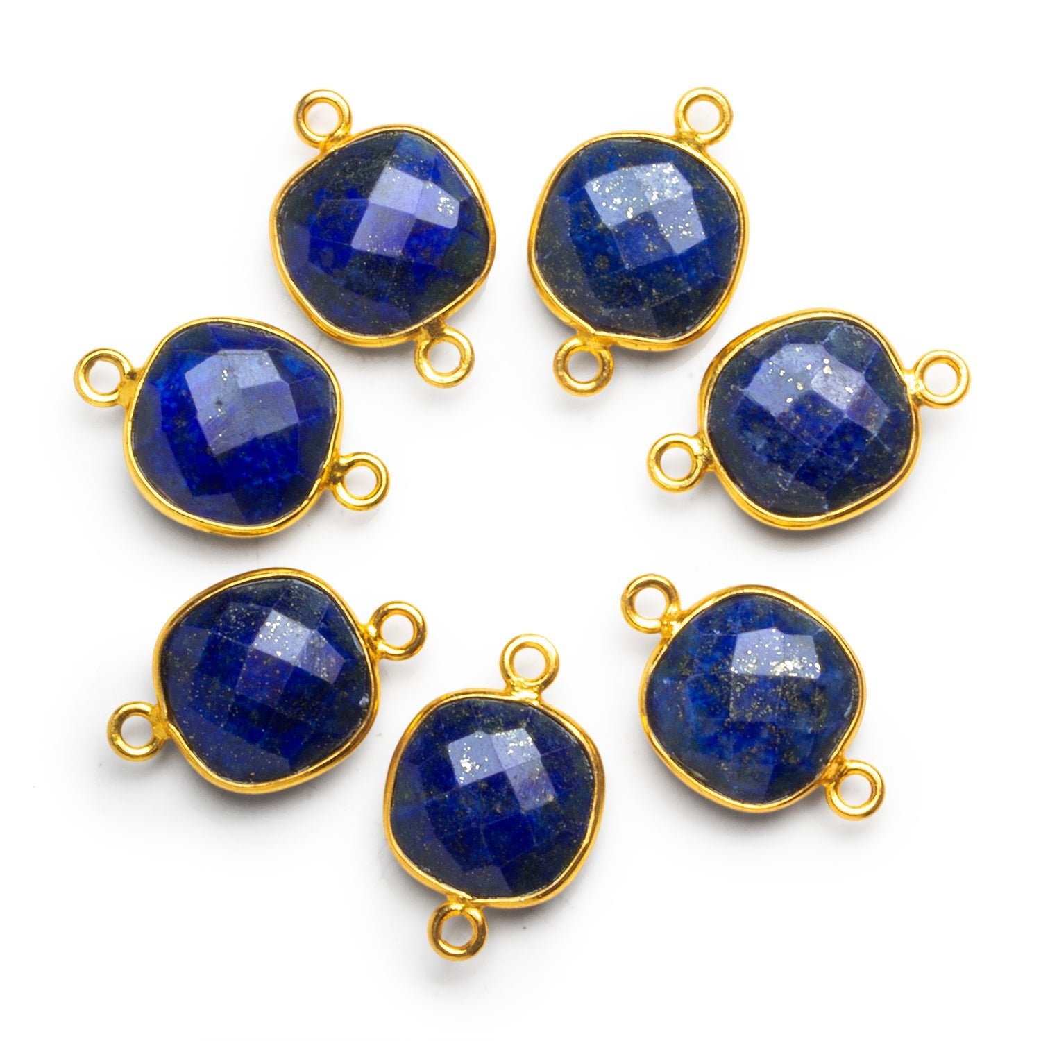 13mm Vermeil Bezeled Lapis Lazuli Cushion Connector 1 Bead - The Bead Traders