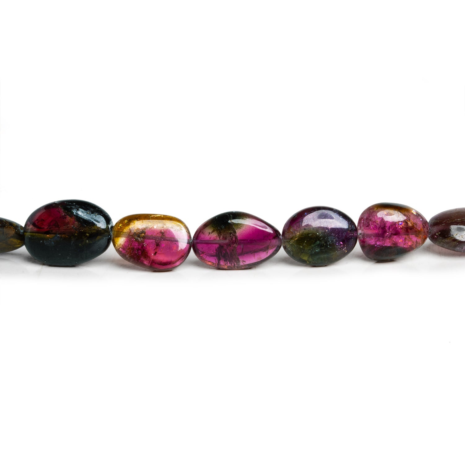 13x10mm Multicolor Tourmaline Plain Nuggets 15 inch 28 beads - The Bead Traders