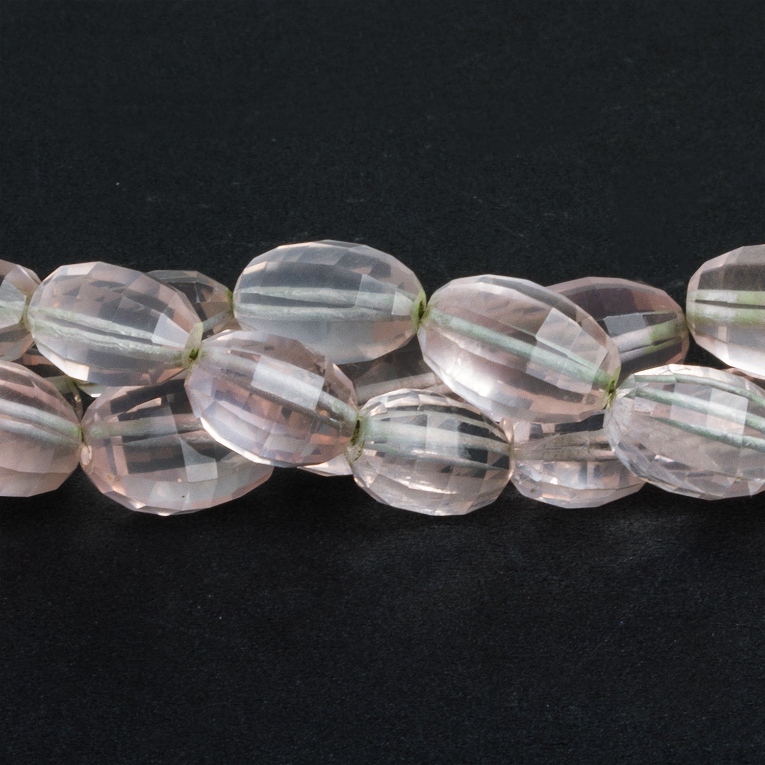 13x10mm Rose Quartz Checkerboard Faceted Ovals 8 inch 14 beads - The Bead Traders