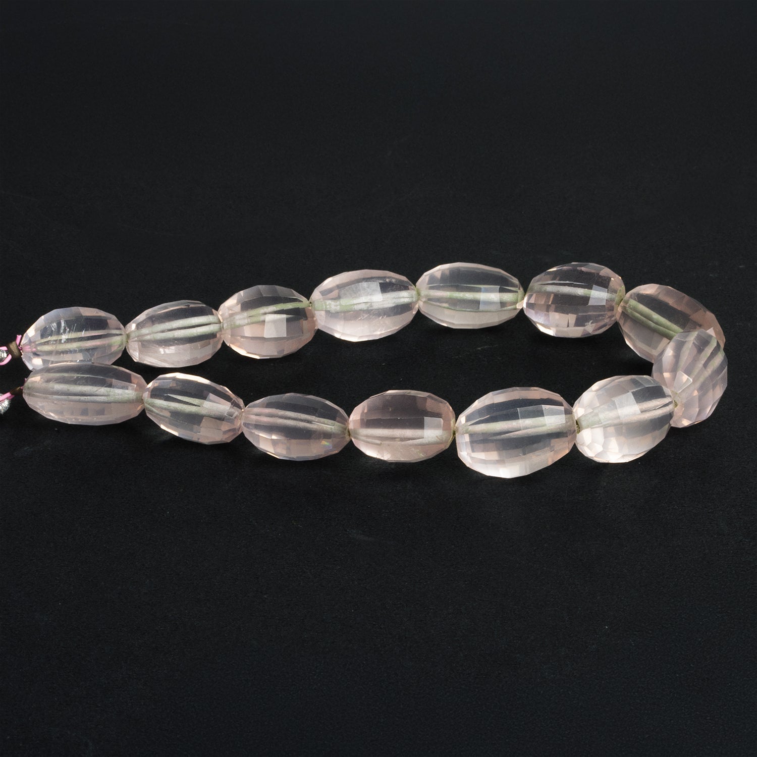 13x10mm Rose Quartz Checkerboard Faceted Ovals 8 inch 14 beads - The Bead Traders