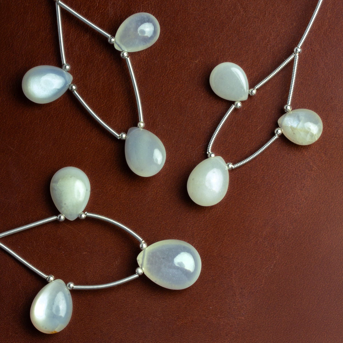13x10mm White Moonstone Pear Focals 3 Beads - The Bead Traders