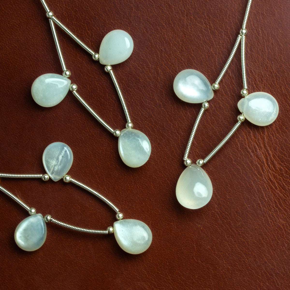 13x10mm White Moonstone Pear Focals 3 Beads - The Bead Traders