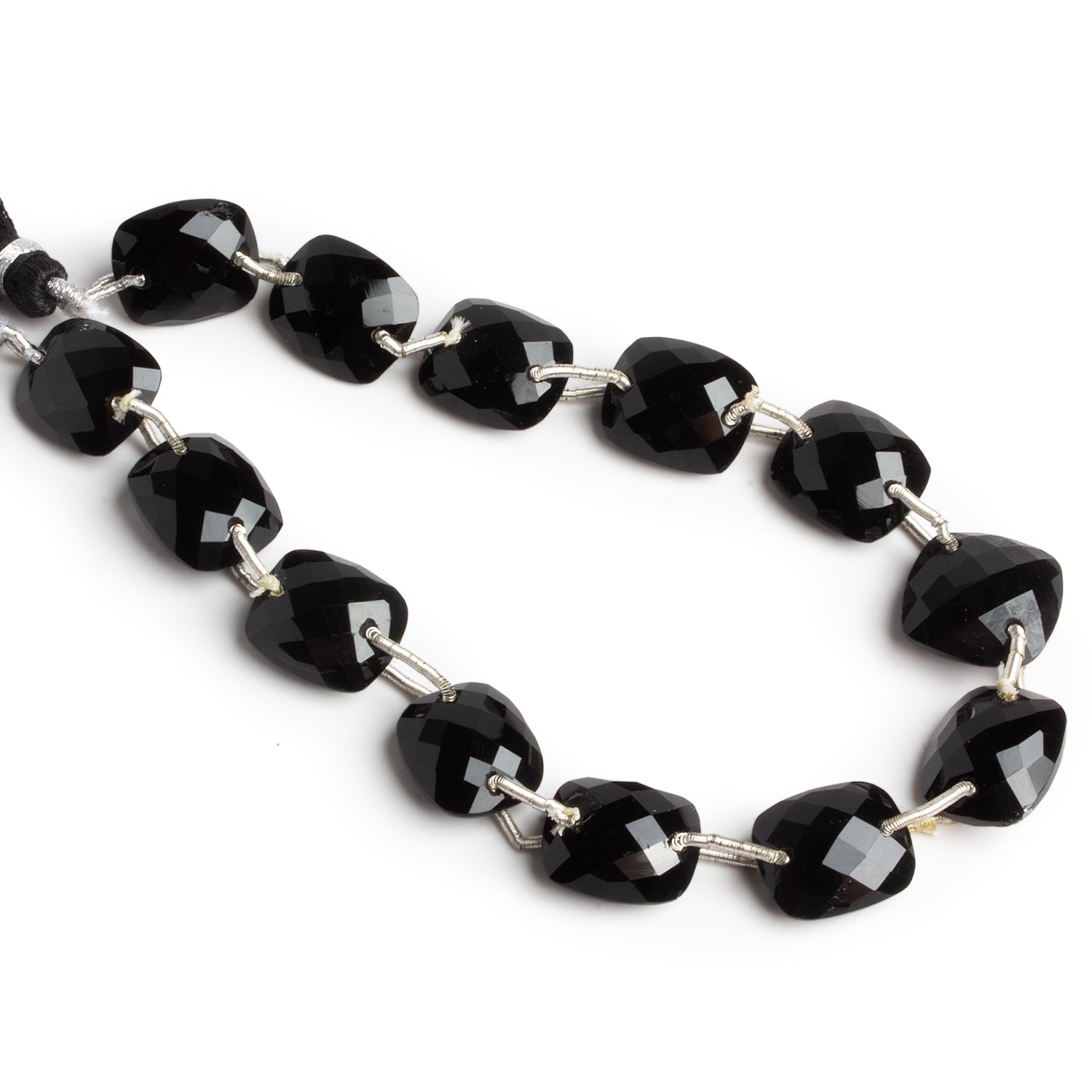 13x11mm Black Agate Double Drilled Cushions 9 inch 13 beads - The Bead Traders
