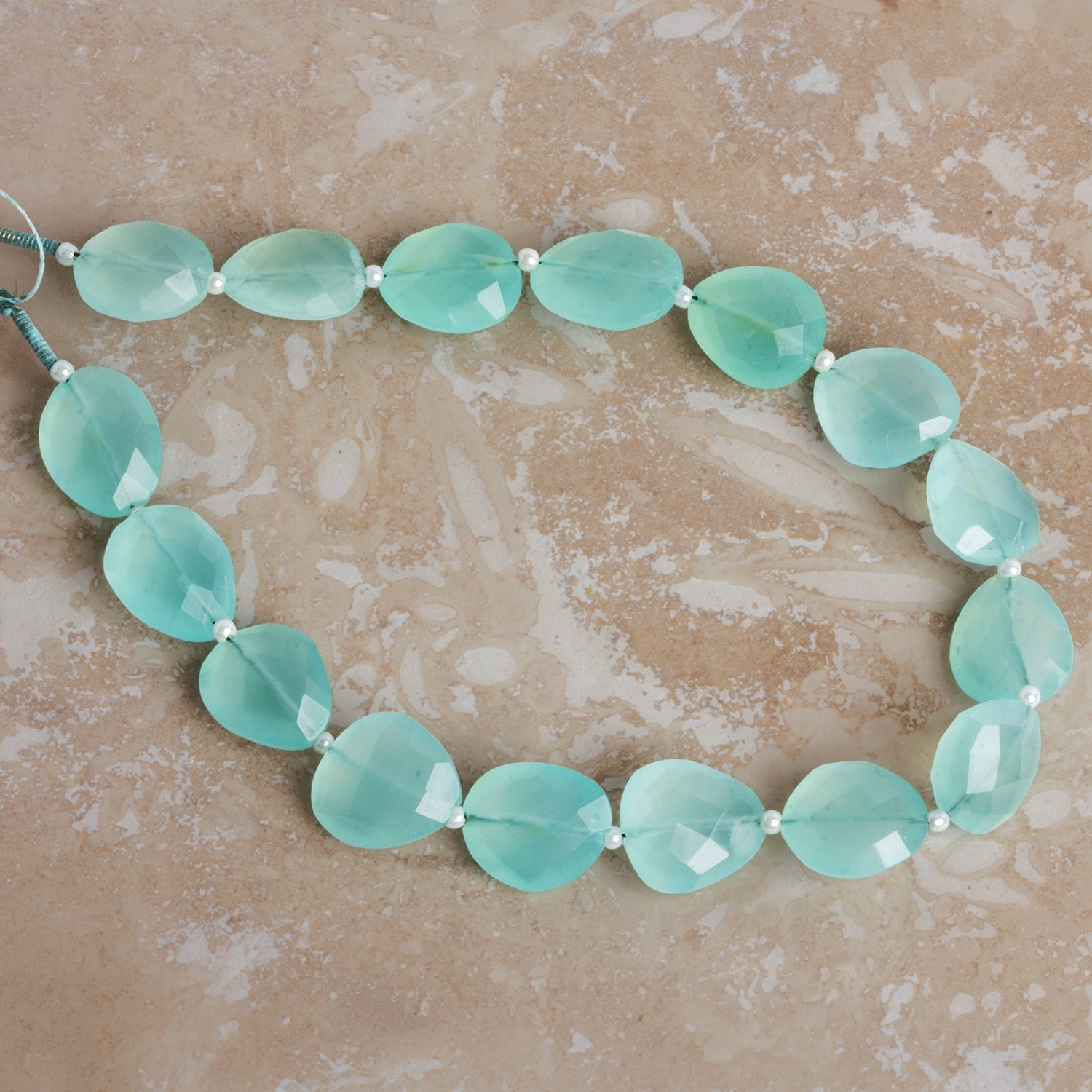 13x11mm Sea Blue Chalcedony Faceted Nuggets 7.5 inch 13 beads - The Bead Traders