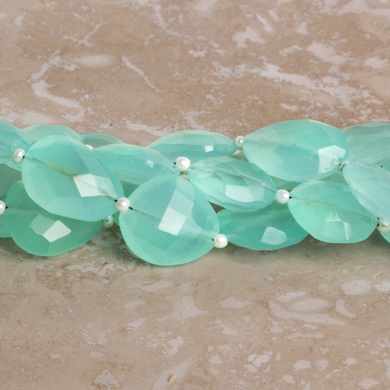 13x11mm Sea Blue Chalcedony Faceted Nuggets 7.5 inch 13 beads - The Bead Traders