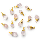 13x6mm Gold Leafed Rose Quartz Teardrop Pendants - Lot of 14 - The Bead Traders