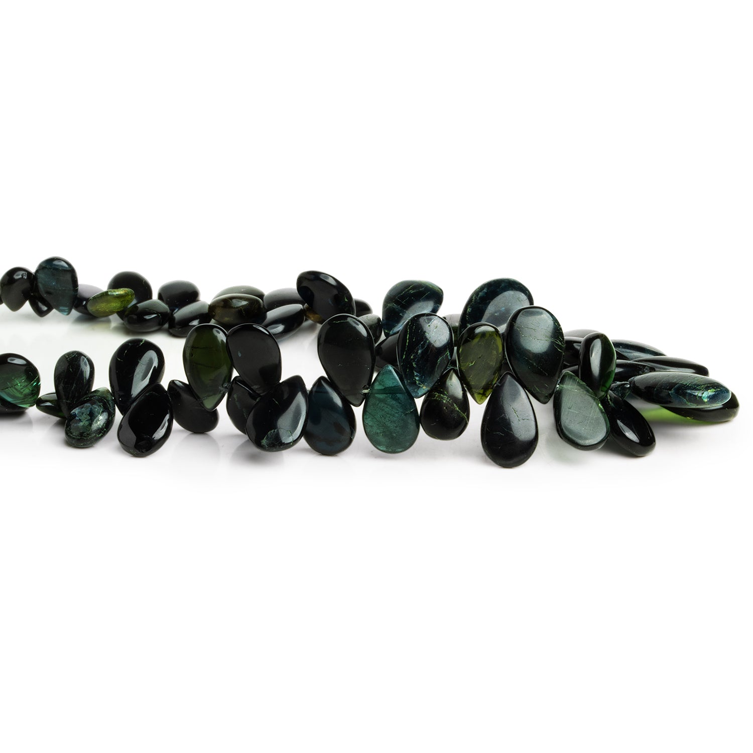 13x7mm Green Tourmaline Plain Pears 8 inch 55 beads - The Bead Traders