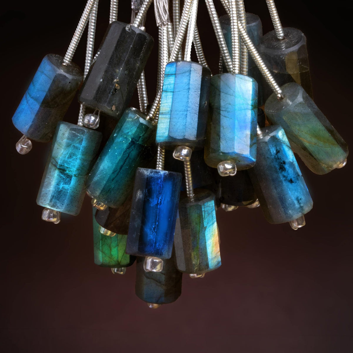 13x7mm Labradorite Faceted Tube Focals 3 Beads - The Bead Traders