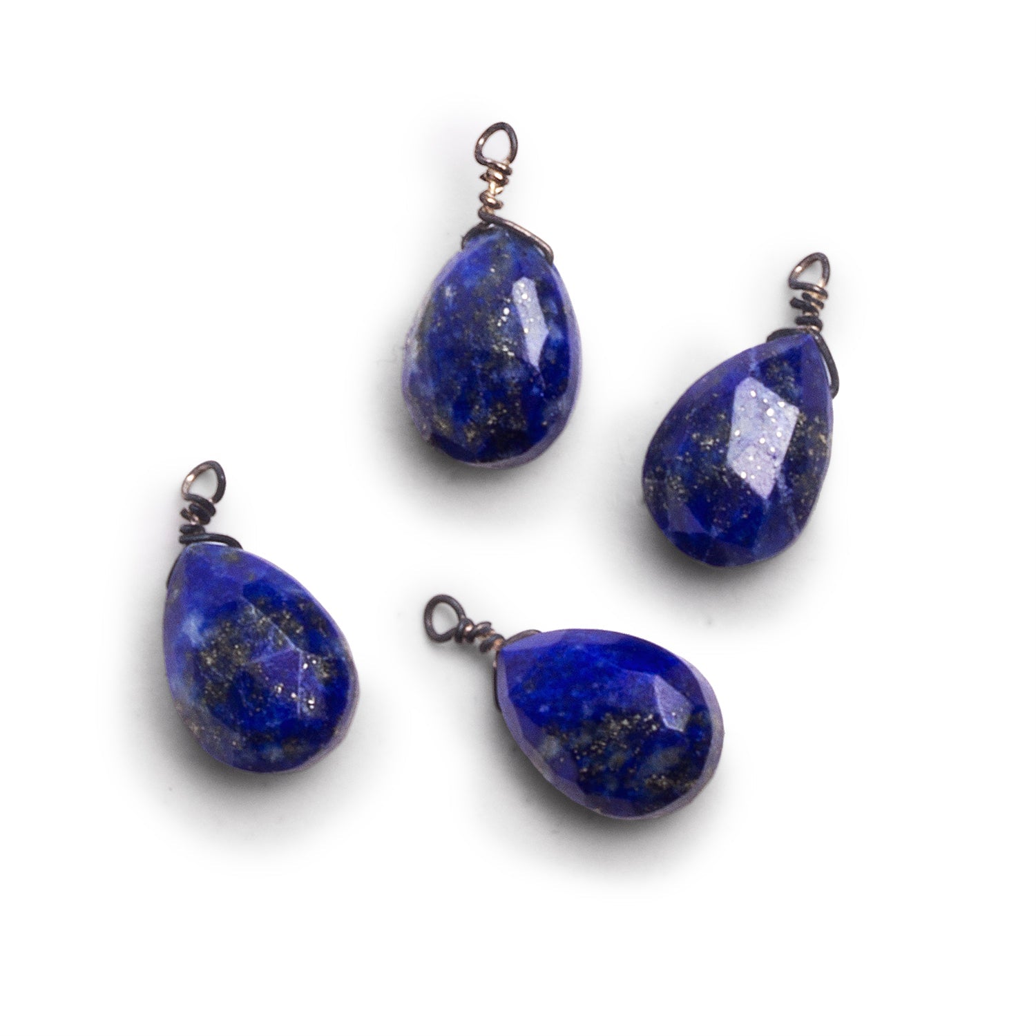 13x7mm Lapis Lazuli Pear Black Gold Wire-Wrapped Pendants 4 Beads - The Bead Traders