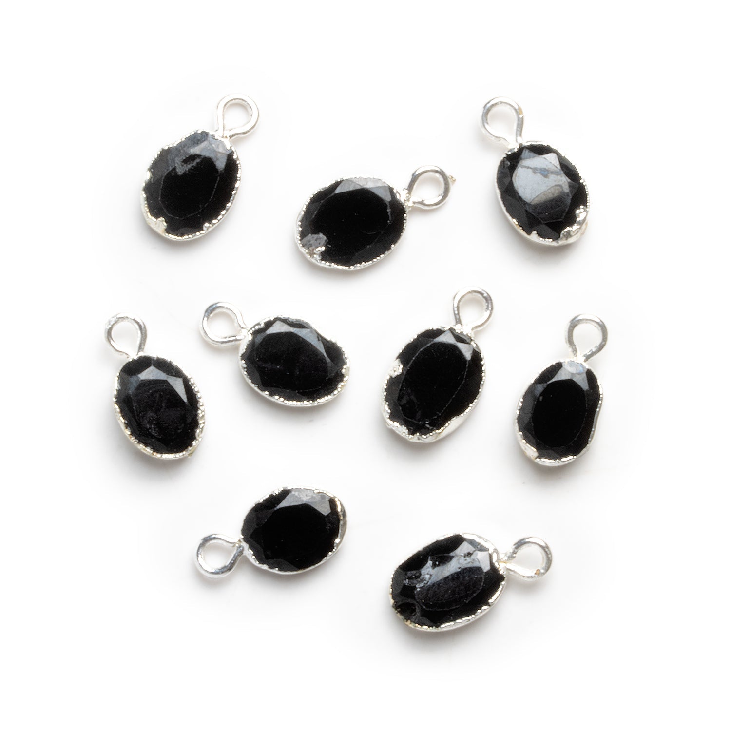 13x7mm Silver Leafed Black Spinel Oval Pendant 1 Bead - The Bead Traders