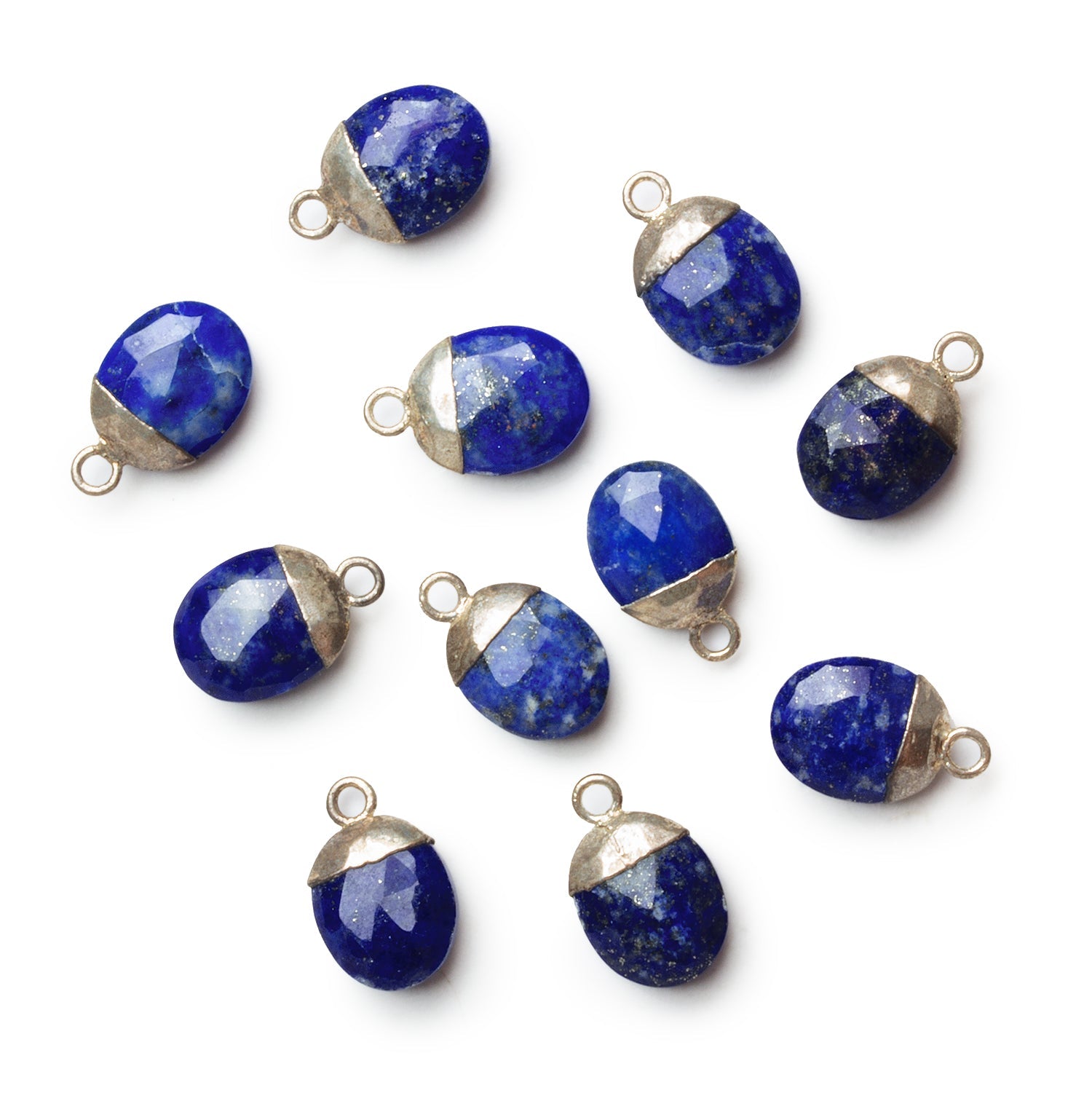 13x8mm Antiqued Silver Leafed Lapis Lazuli Oval Pendant 1 Bead - The Bead Traders
