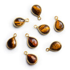 13x8mm Vermeil Bezeled Tiger's Eye Pear Pendant 1 Bead - The Bead Traders