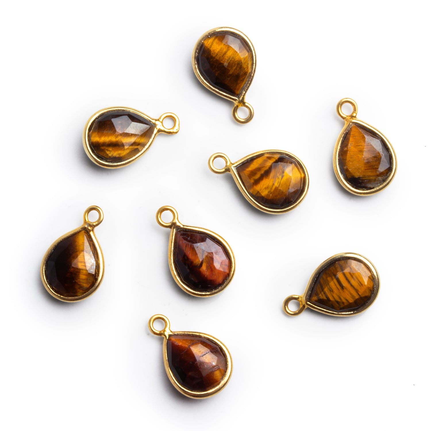 13x8mm Vermeil Bezeled Tiger's Eye Pear Pendant 1 Bead - The Bead Traders