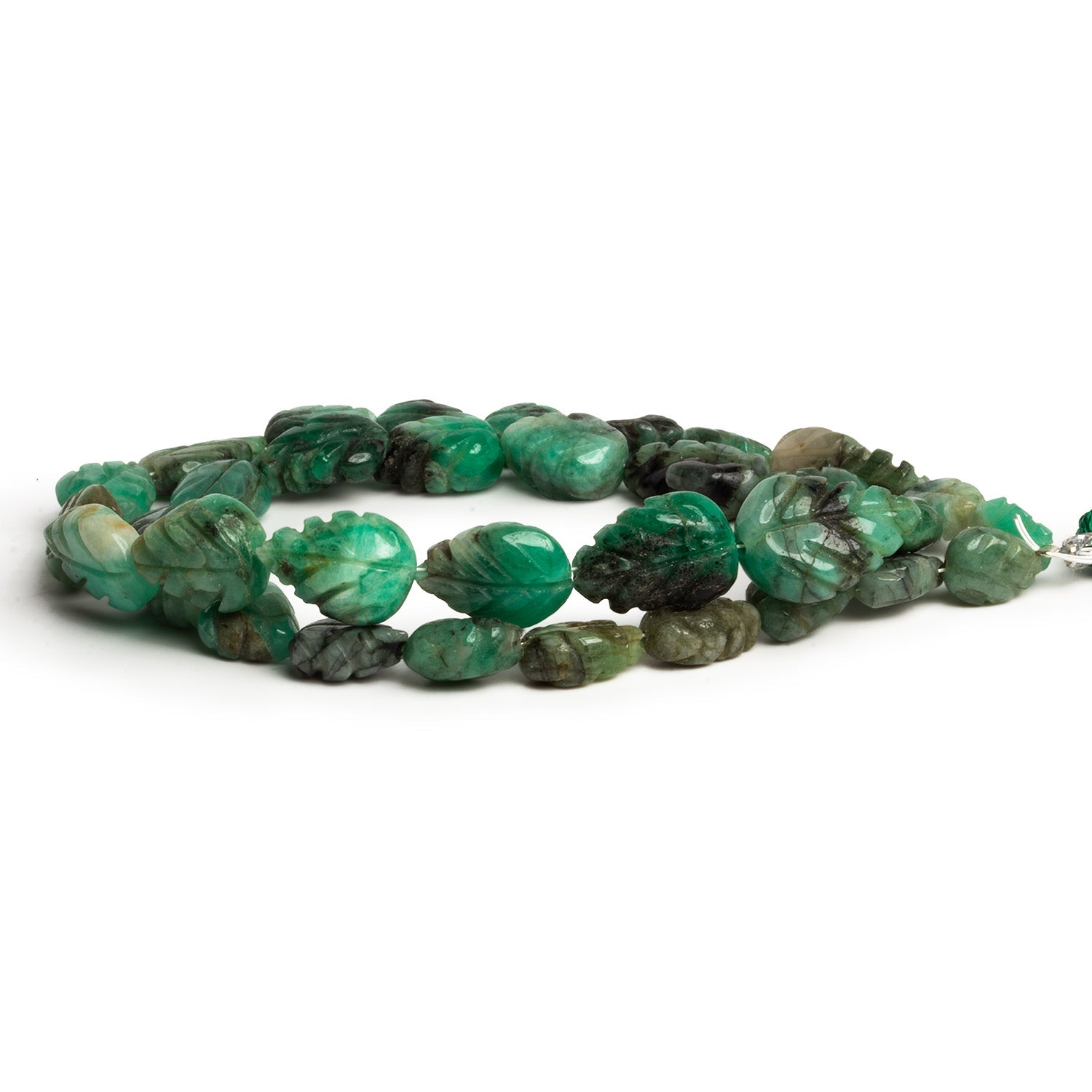 13x9mm Emerald Carved Pears 16 inch 34 beads - The Bead Traders