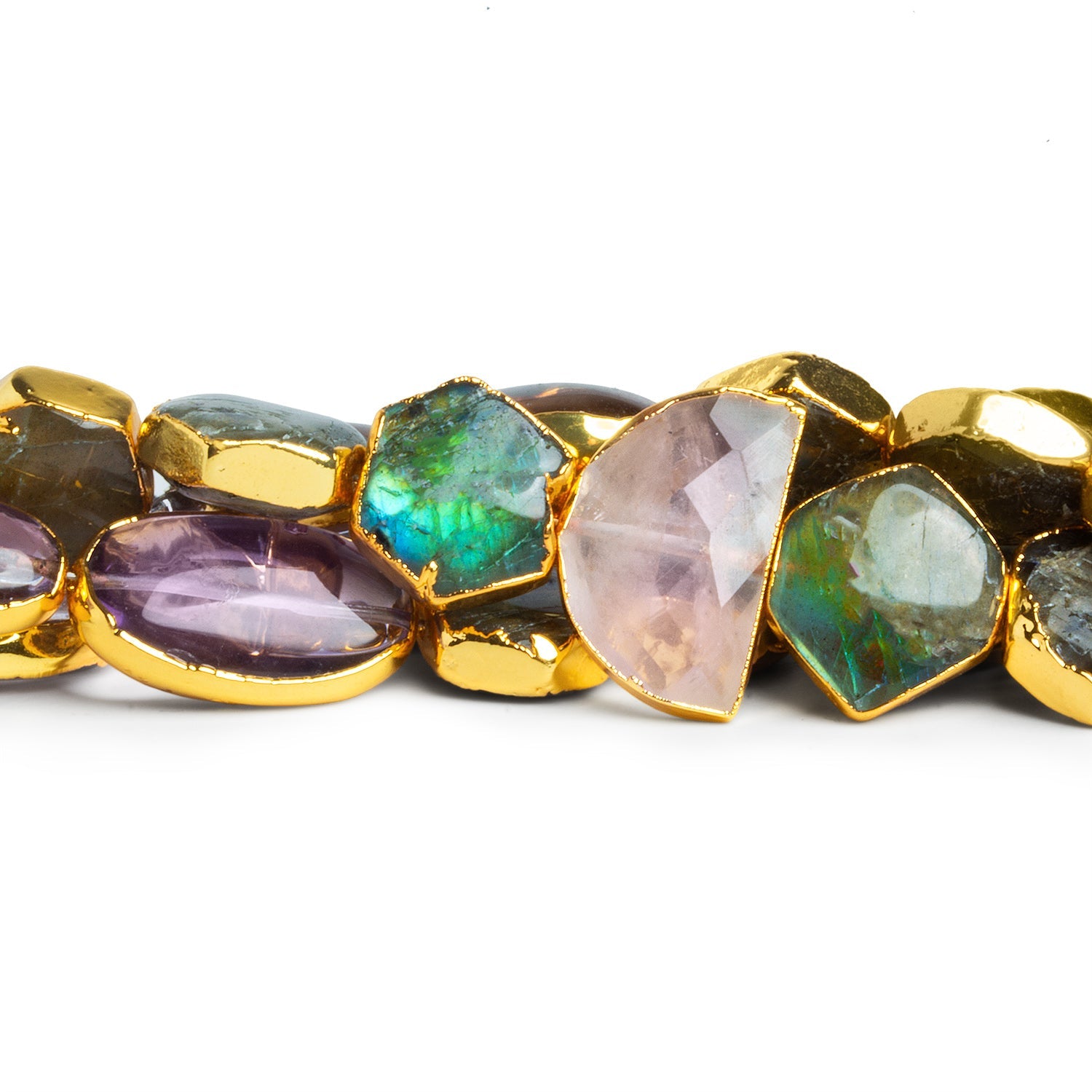 13x9mm Gold Leafed Multi Gemstone Beads 5 inch 11 beads - The Bead Traders