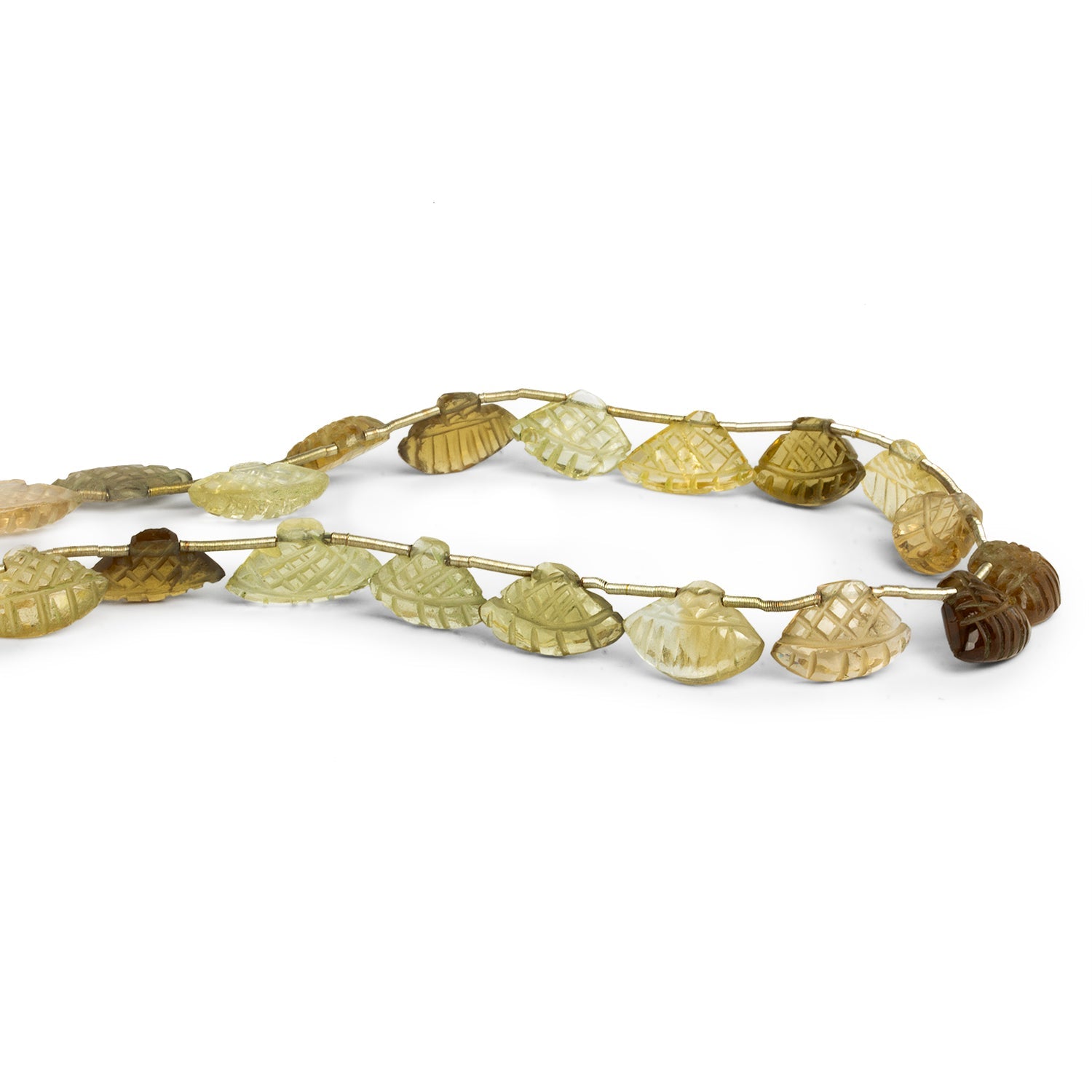 13x9mm Lemon Quartz Carved Fans 11 inch 22 beads - The Bead Traders