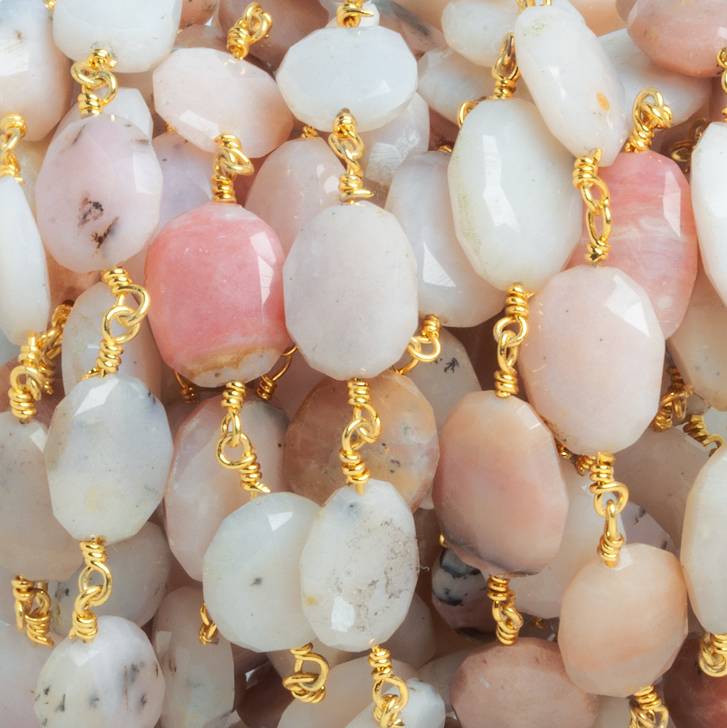 13x9mm Pink Peruvian Opal Oval Gold Chain 15 beads - The Bead Traders