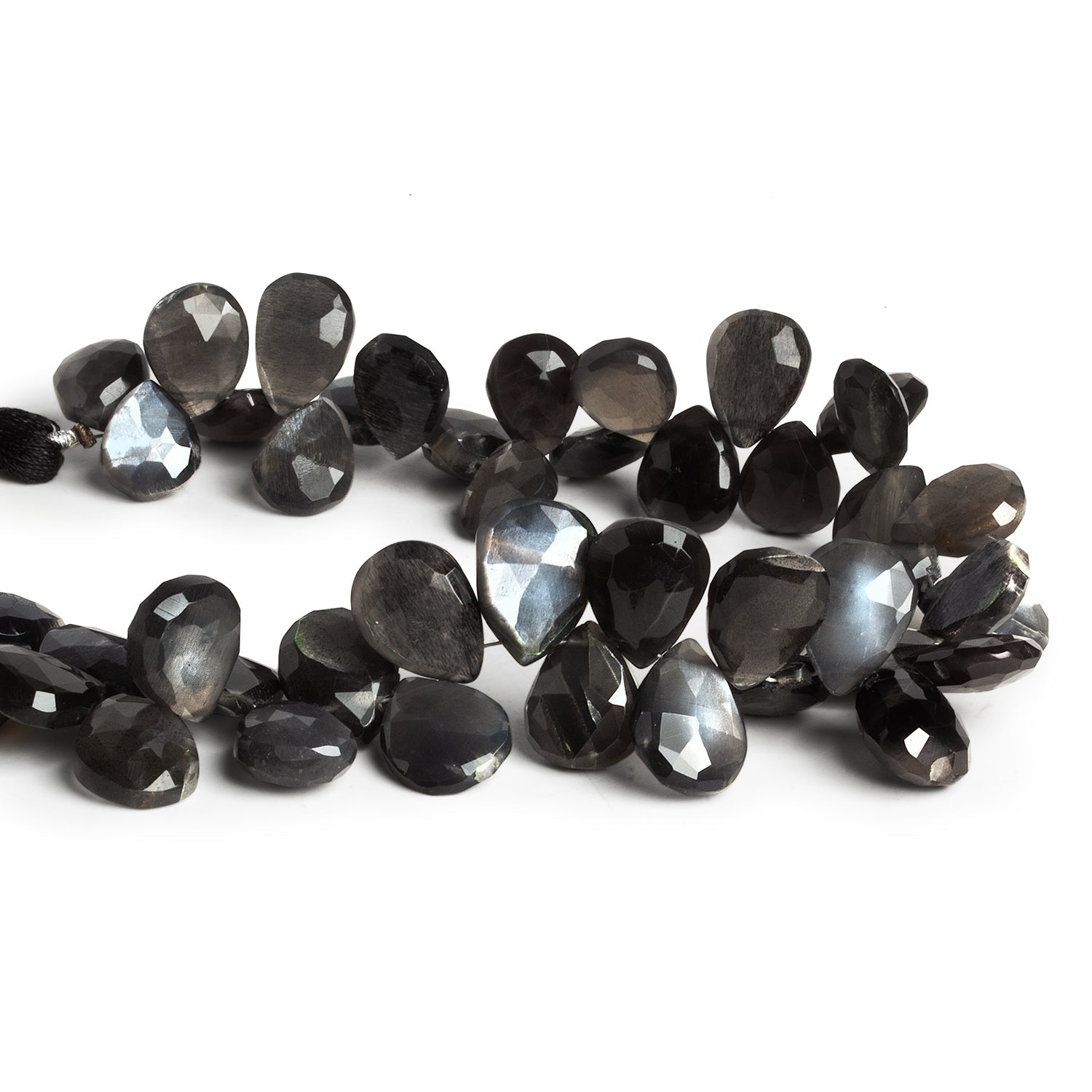 13x9mm Platinum Grey Moonstone Faceted Pears 8 inch 45 beads - The Bead Traders