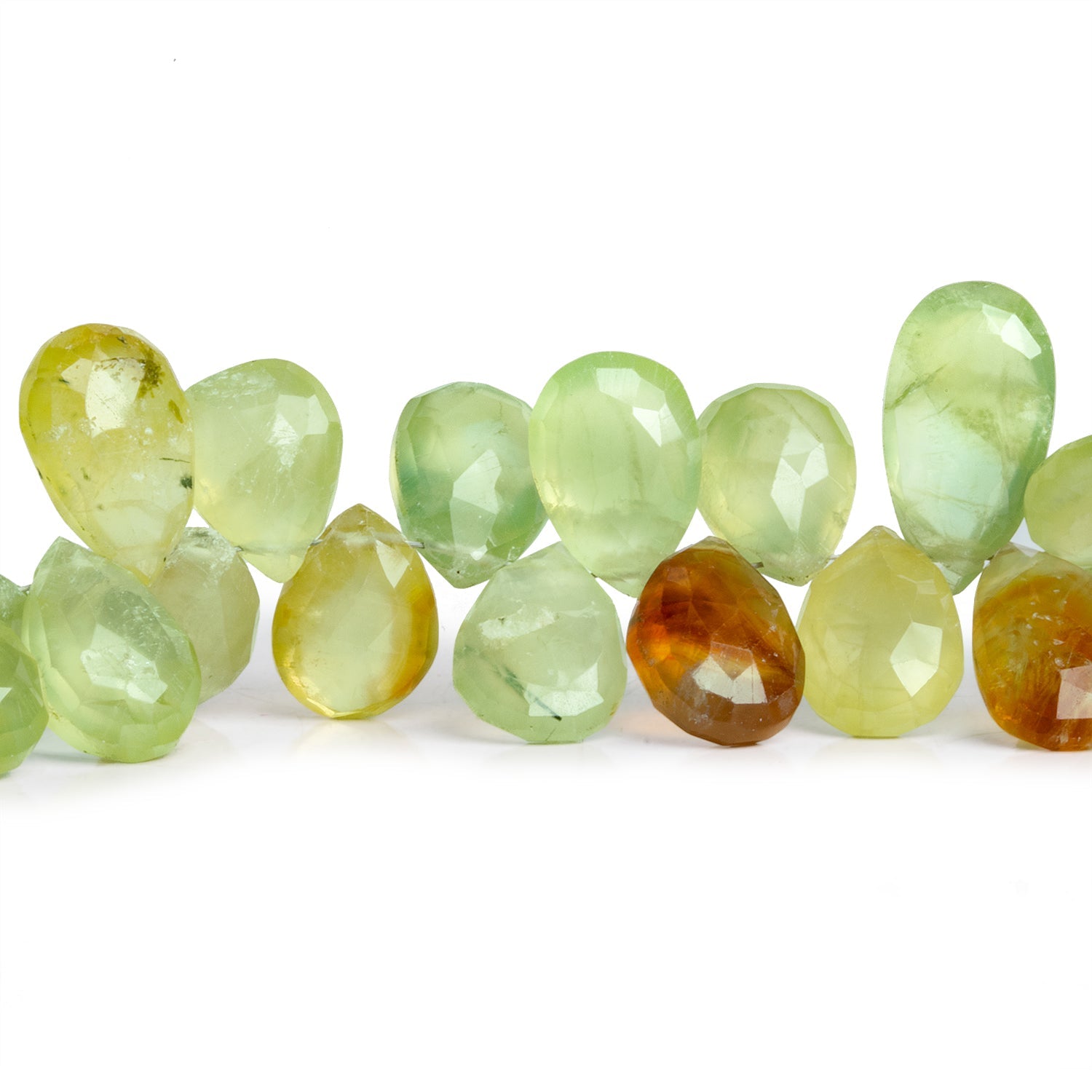 13x9mm Prehnite Faceted Pears 9 inch 55 beads - The Bead Traders
