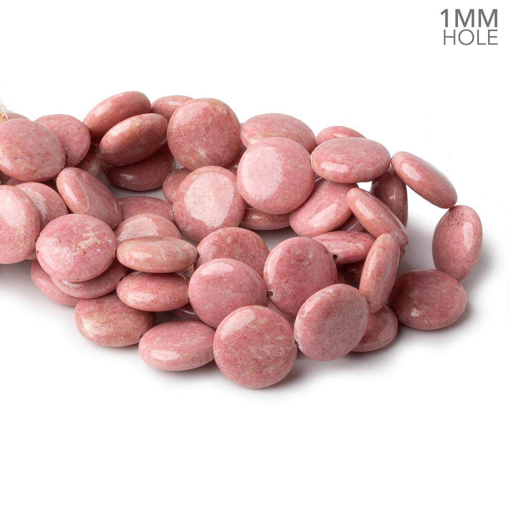 14 - 15mm Thulite Plain Coins 8 inch 14 beads A Grade - The Bead Traders