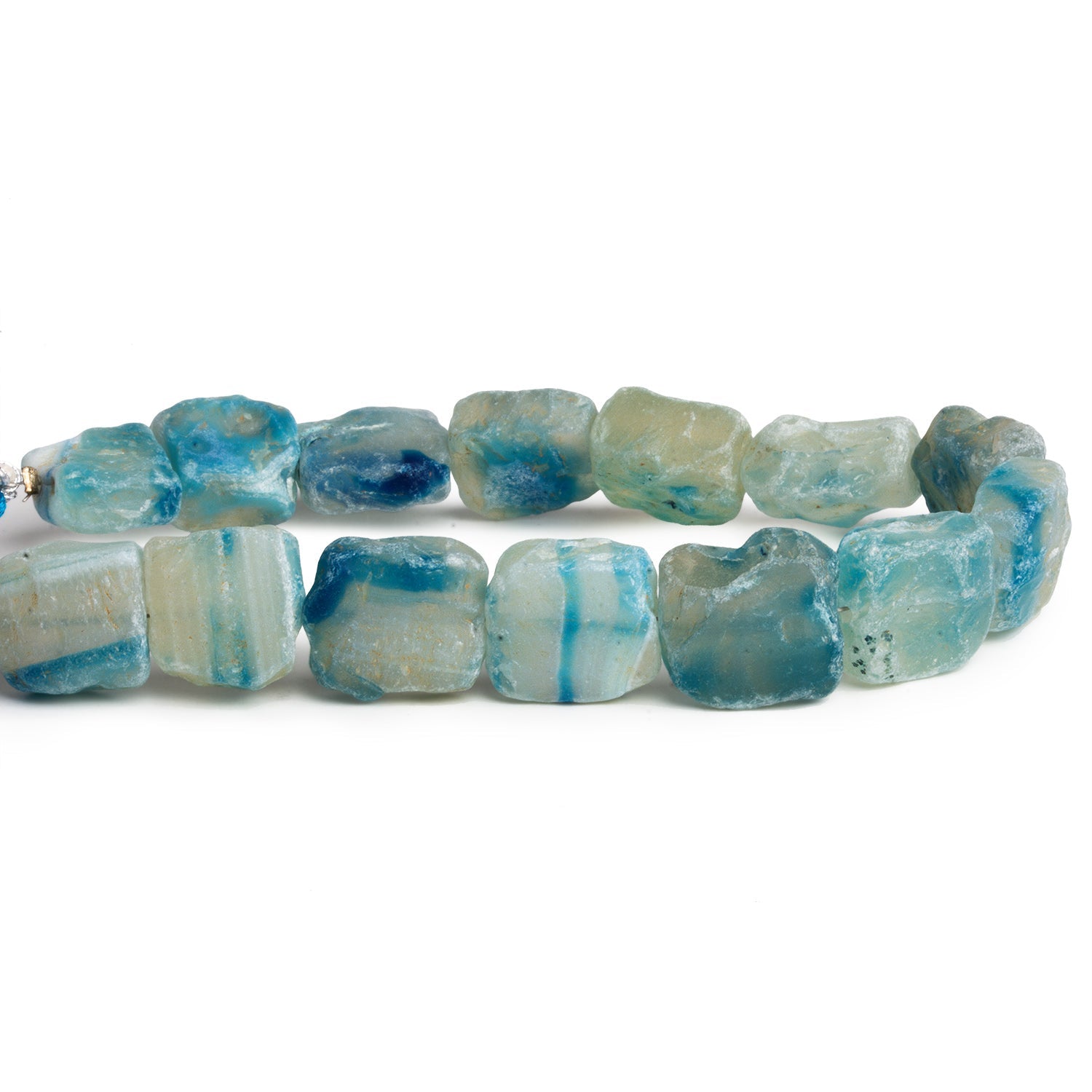 14 - 22mm Blue & White Hammer Faceted Squares 7.5 inch 12 beads - The Bead Traders