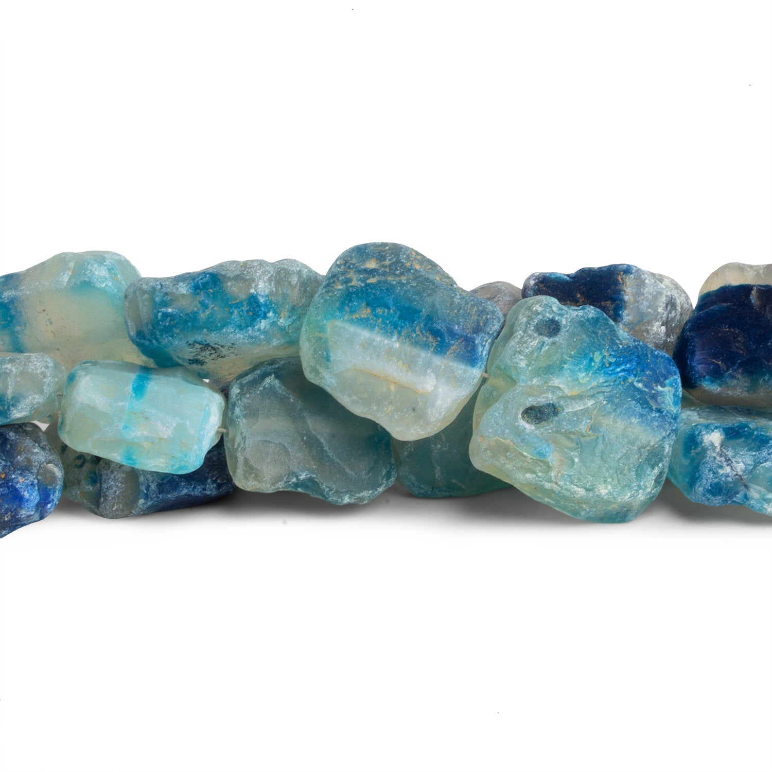 14 - 22mm Blue & White Hammer Faceted Squares 7.5 inch 12 beads - The Bead Traders