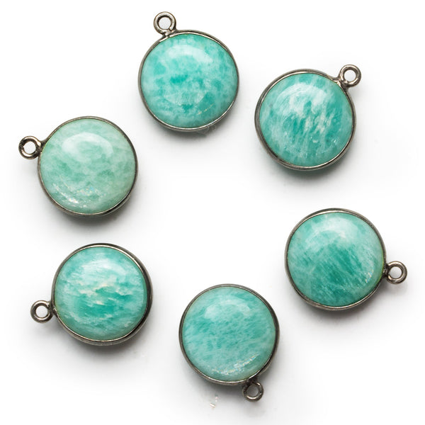 14mm Black Gold Bezeled Amazonite Coin Pendant 1 Bead