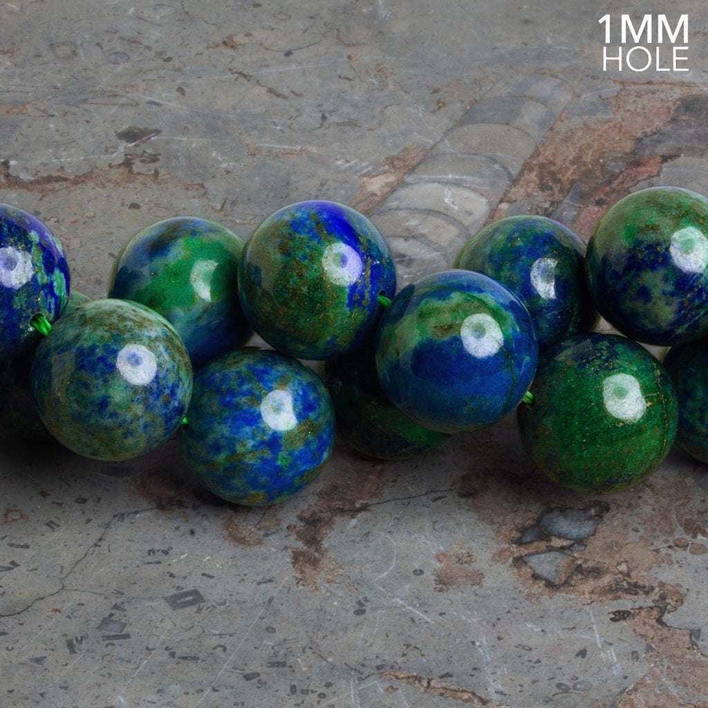 14mm Chrysocolla in Lapis Lazuli Plan Rounds 15 inch 28 beads - The Bead Traders