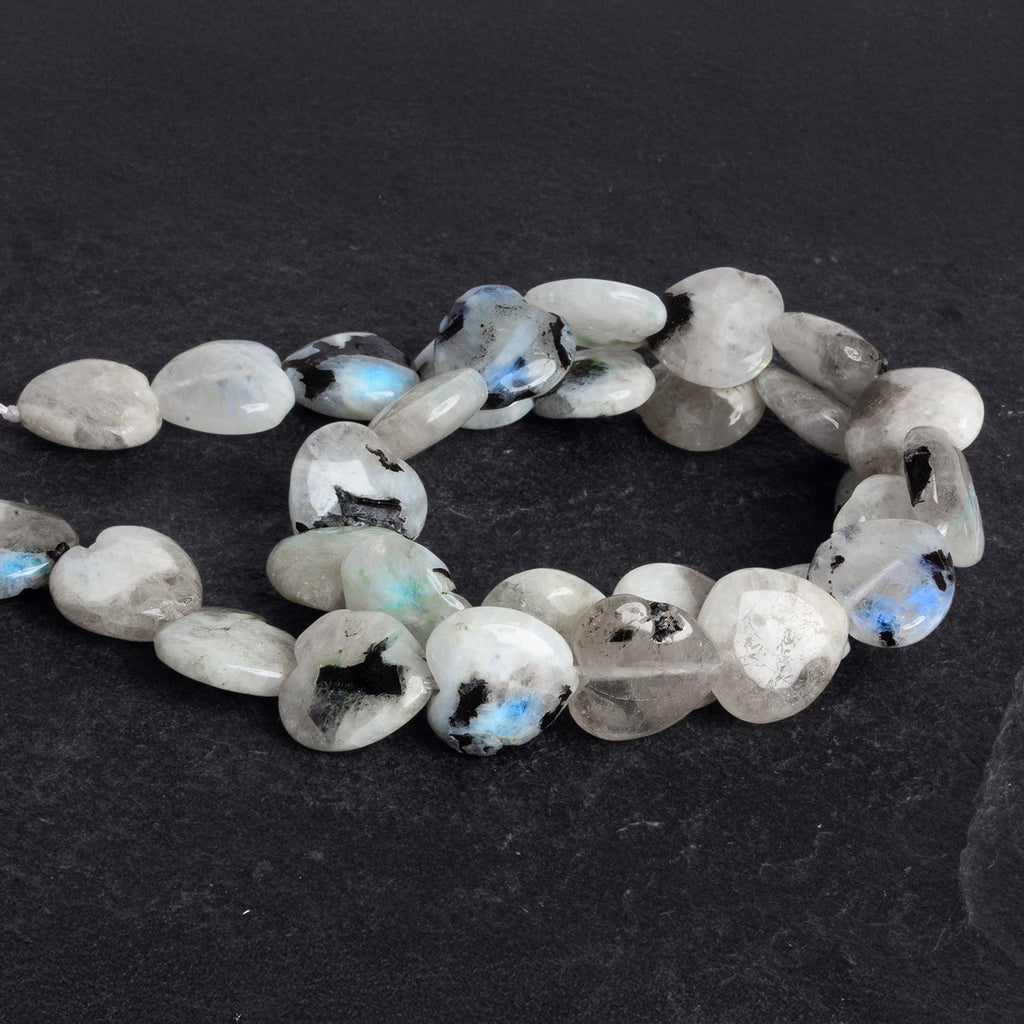 14mm Dalmatian Rainbow Moonstone Plain Hearts 15 inch 29 beads - The Bead Traders