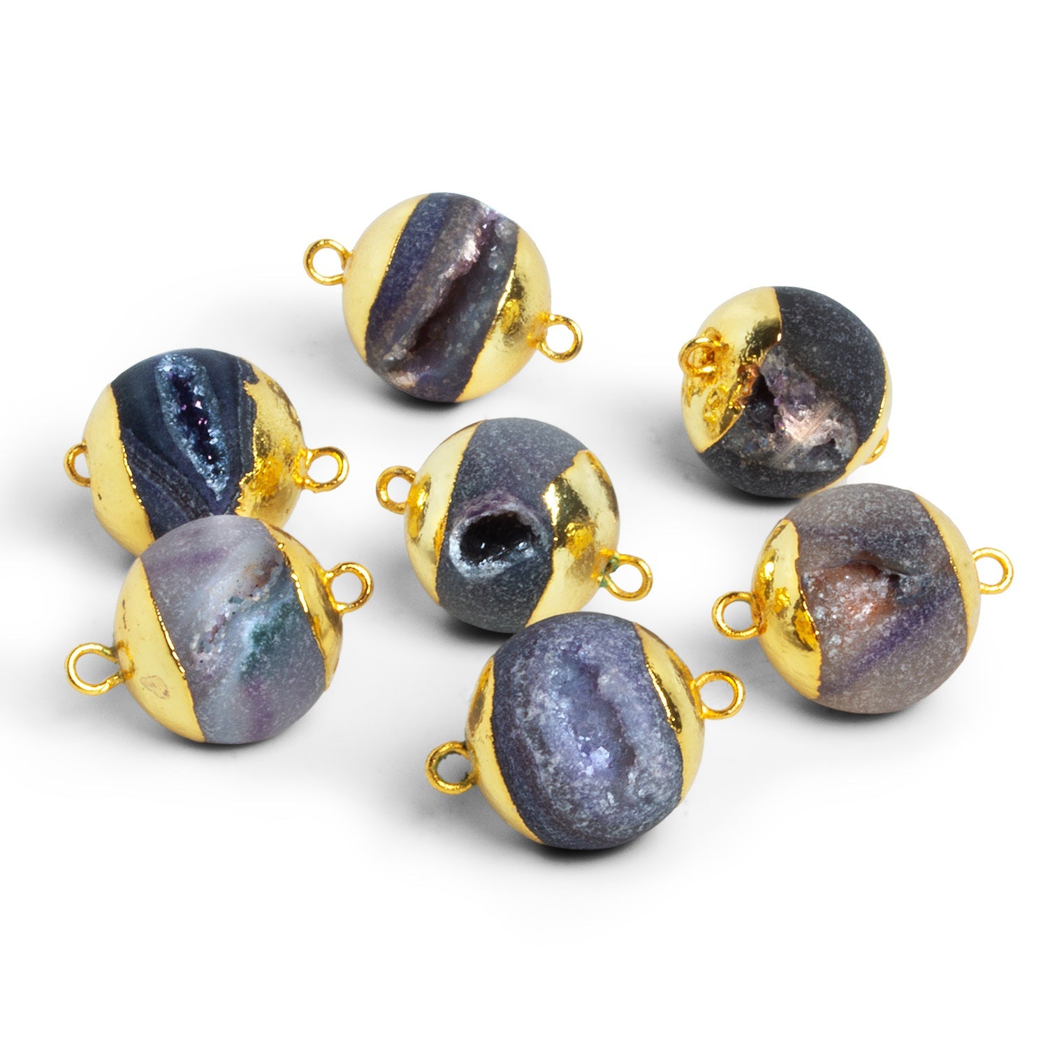 14mm Gold Leafed Drusy Round Connector 1 Bead - The Bead Traders