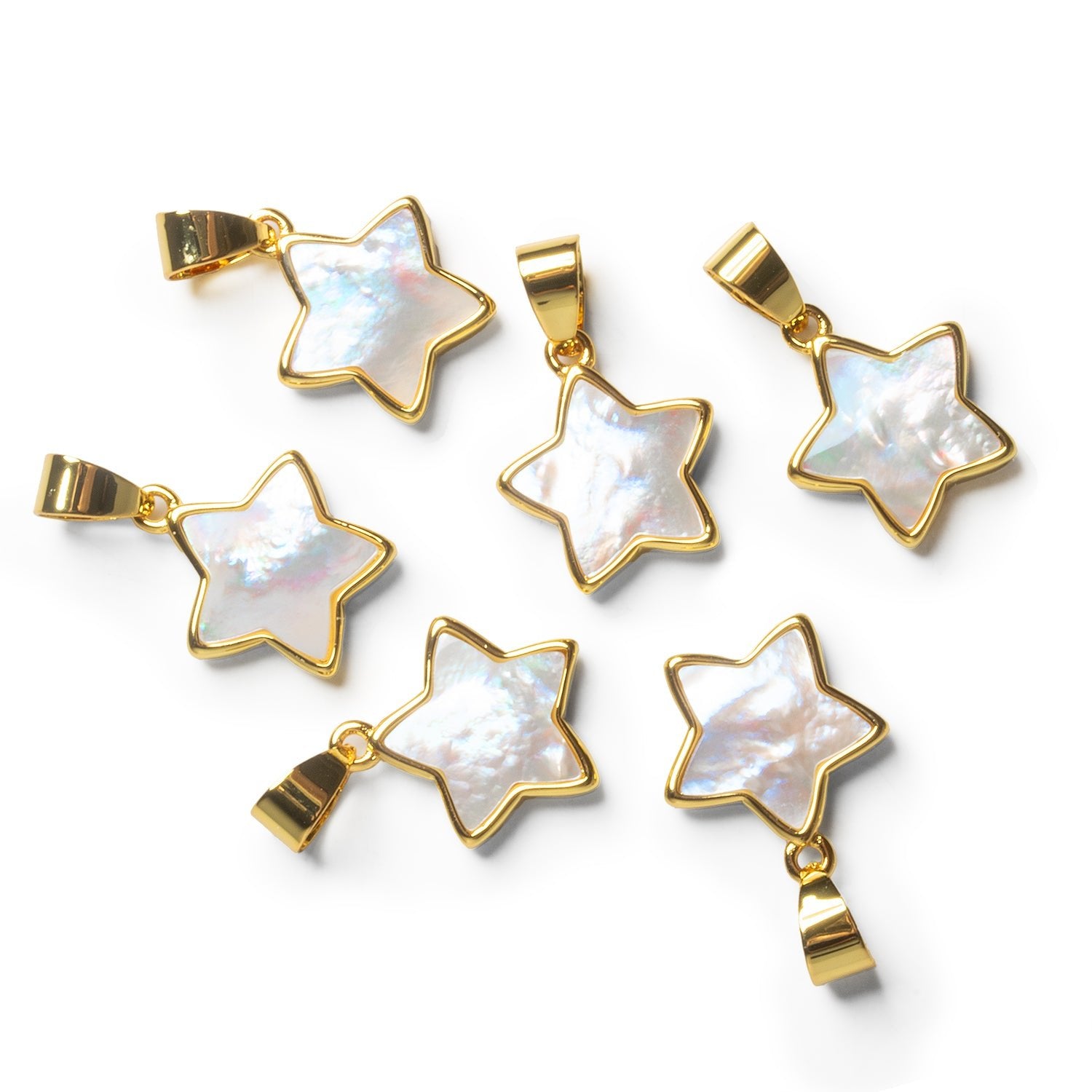 14mm Gold Tone Bezeled Mother of Pearl Star Pendant 1 Bead - The Bead Traders