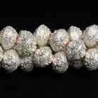 14mm Silver Plated Copper Decorated Rounds 8 inch 17 beads - The Bead Traders