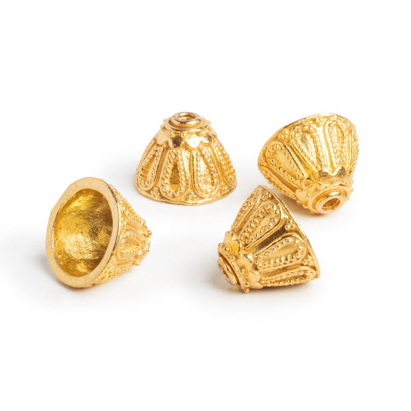 14x10mm 22kt Gold Plated Copper Cone Bead Caps Set of 4 Beads