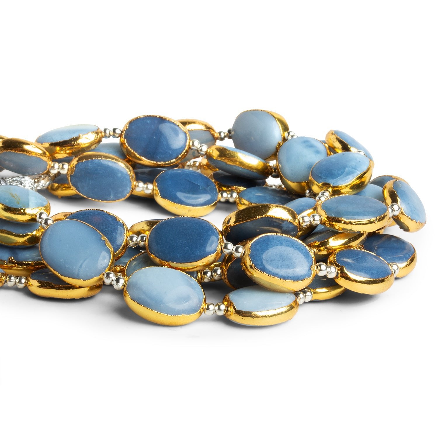 14x10mm Gold Leafed Denim Opal Ovals 7 inch 11 beads - The Bead Traders