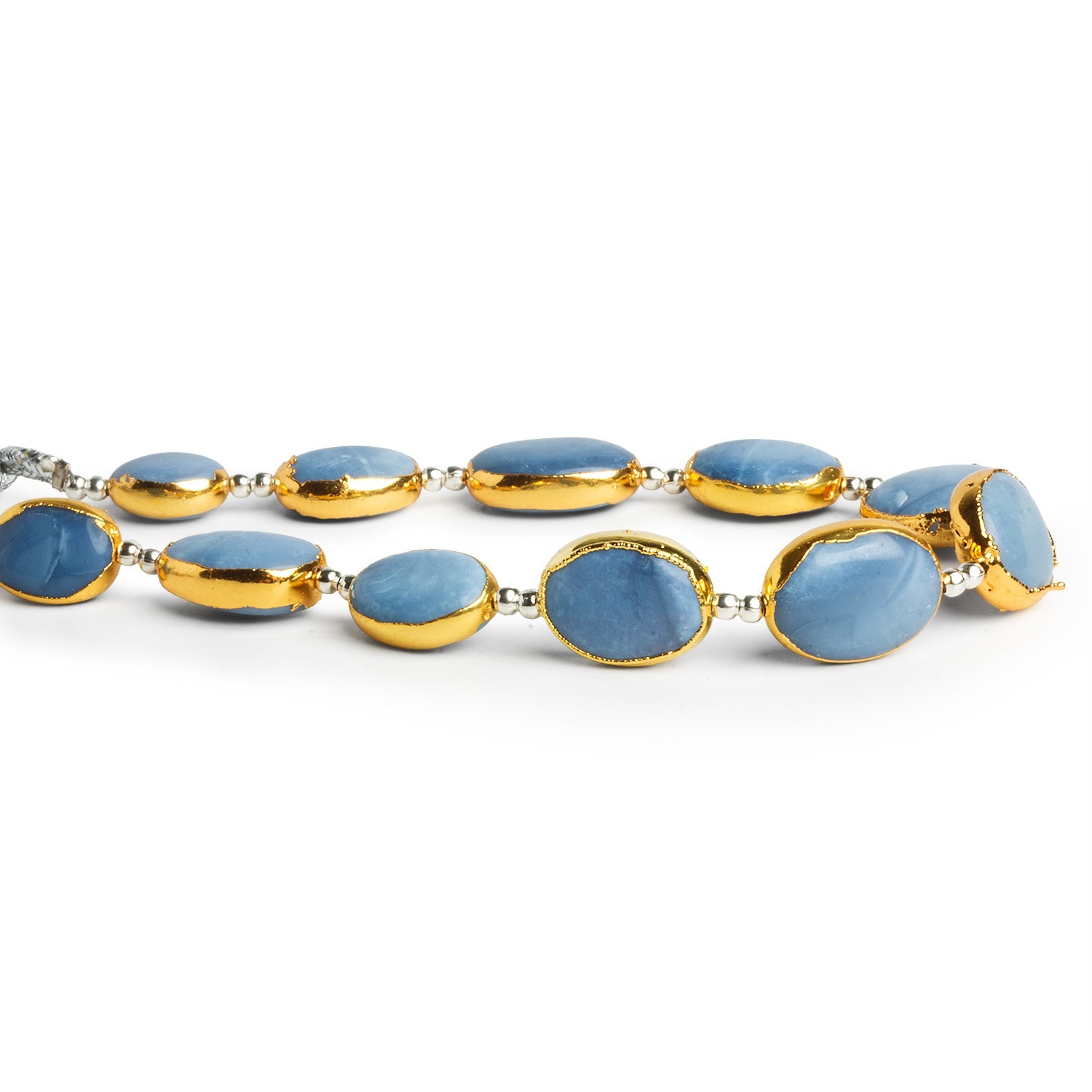 14x10mm Gold Leafed Denim Opal Ovals 7 inch 11 beads - The Bead Traders