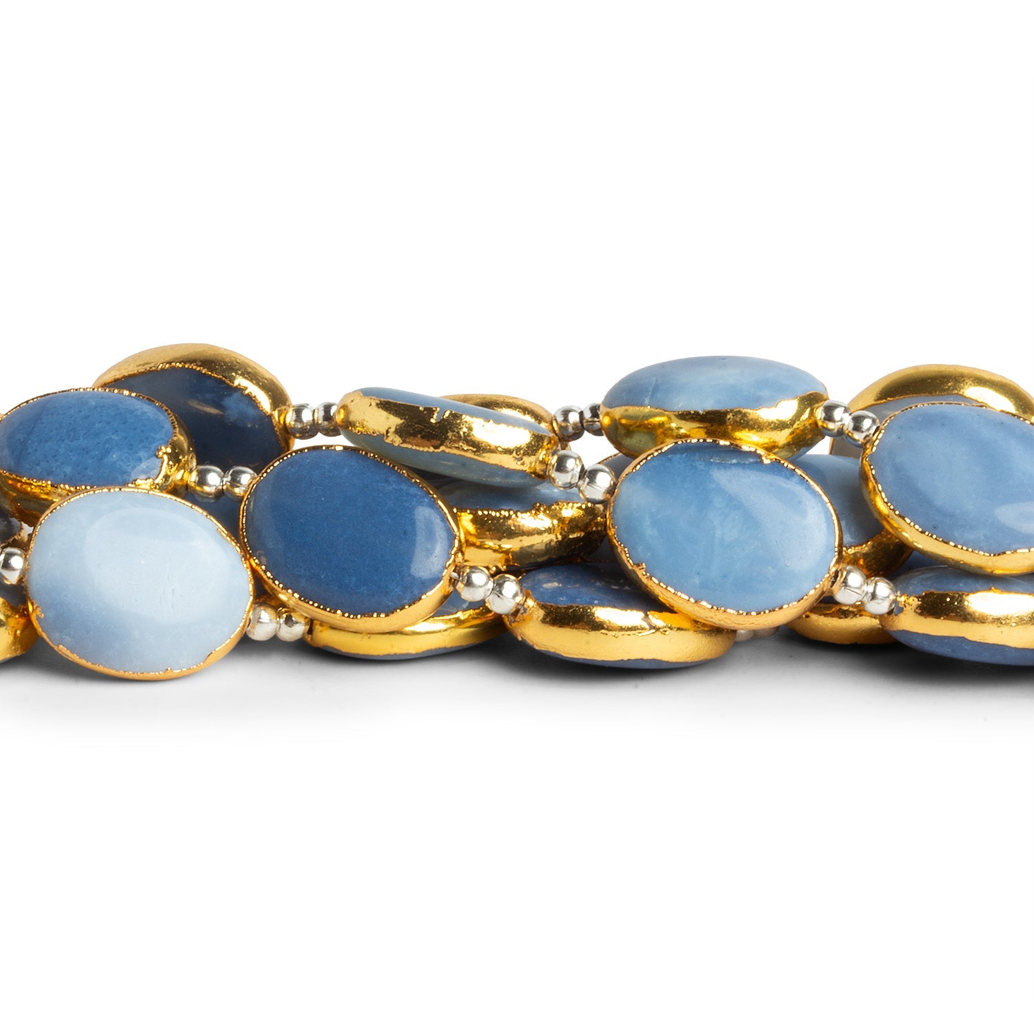 14x10mm Gold Leafed Denim Opal Ovals 7 inch 11 beads - The Bead Traders
