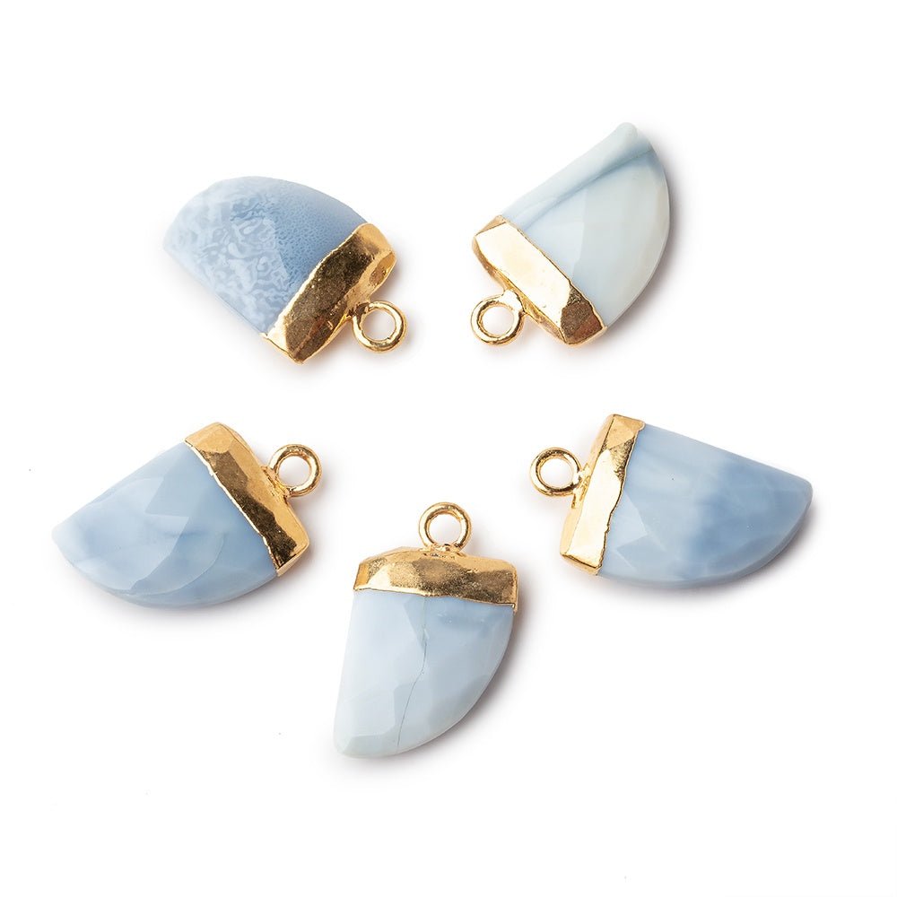 14x10mm Gold Leafed Owyhee Blue Opal Horn Pendants 1 piece - The Bead Traders