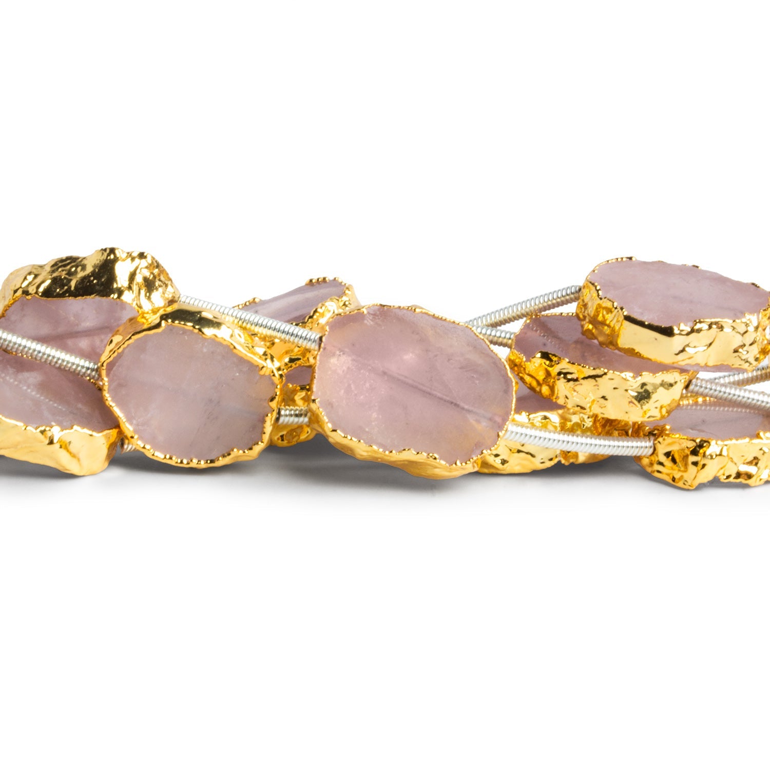 14x10mm Gold Leafed Rose Quartz Straight - Drilled Slices 10 inch 11 beads - The Bead Traders
