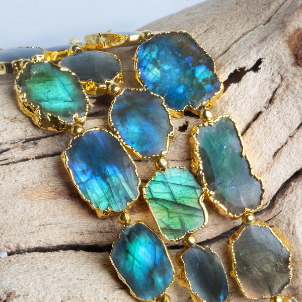 14x11mm Gold Leafed Labradorite Slices 4 inch 7 beads
