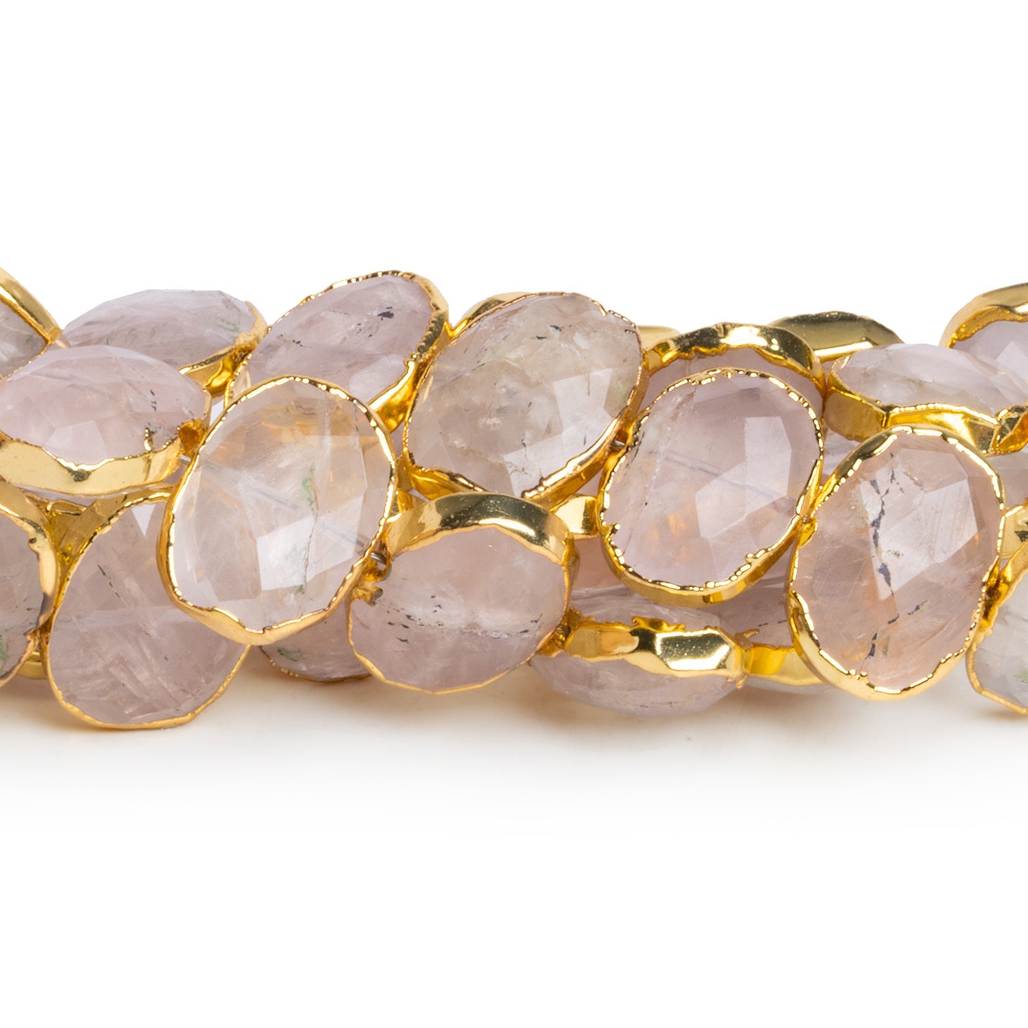 14x11mm Gold Leafed Rose Quartz Faceted Ovals 4 inch 9 beads - The Bead Traders
