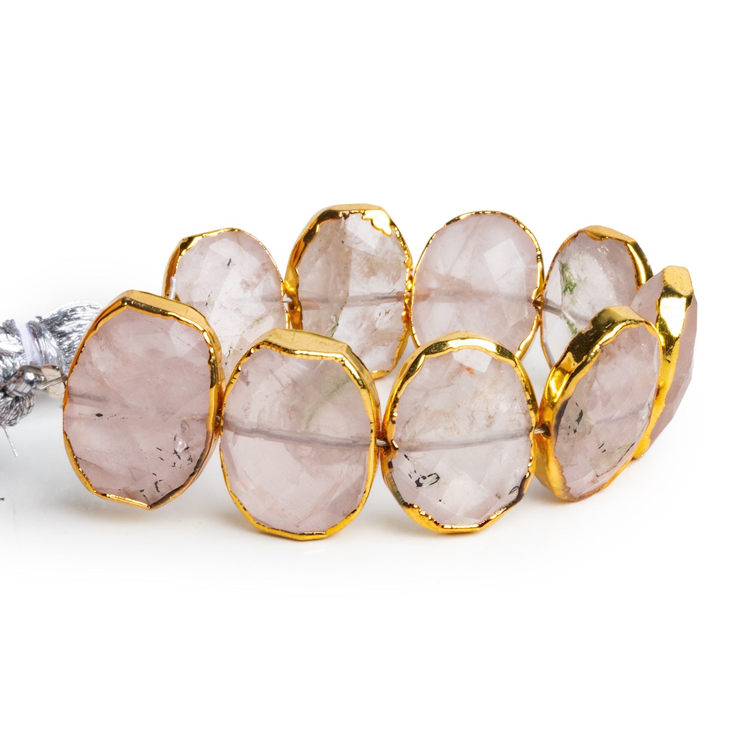 14x11mm Gold Leafed Rose Quartz Faceted Ovals 4 inch 9 beads - The Bead Traders