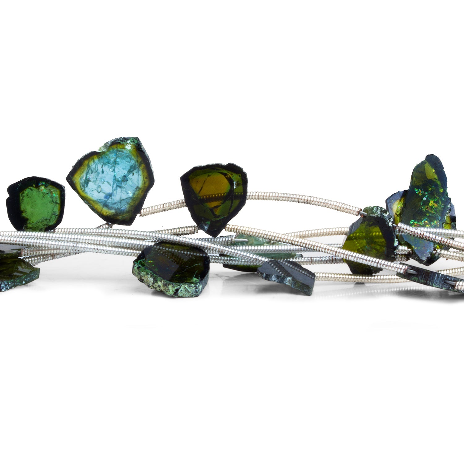 14x12mm Green Tourmaline Slices 15 inch 10 beads - The Bead Traders