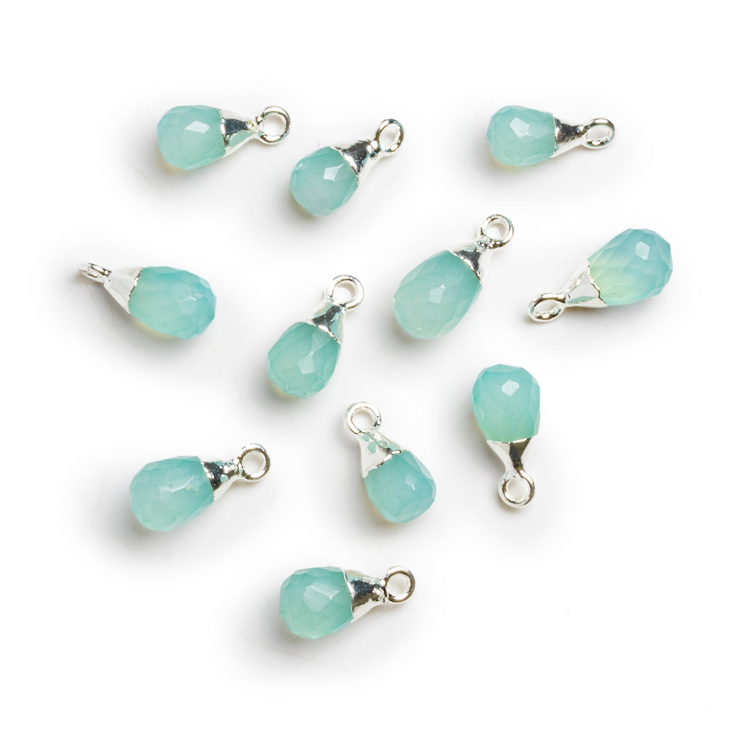 14x6mm Blue Chalcedony Silver Leafed Teardrop Pendant 1 Bead - The Bead Traders