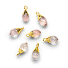 14x6mm Gold Leafed Rose Quartz Teardrop Pendants - Lot of 7 - The Bead Traders
